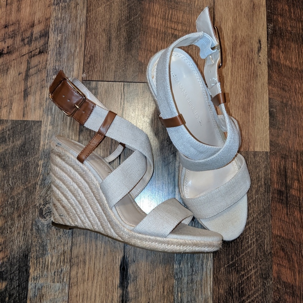 BANANA REPUBLIC FLAX WEDGE JUTE ESPADRILLE SANDAL - Picture 2 of 8